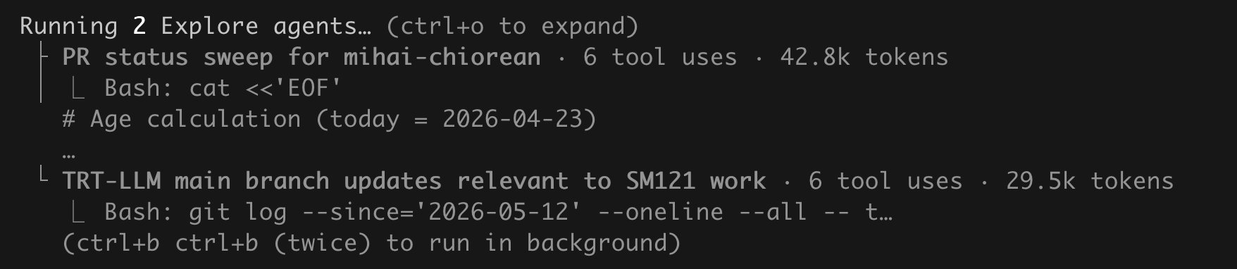 Roughly 72k tokens of tool-heavy exploration whose intermediate output never landed in my main session.